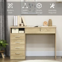 HOMCOM Computer Desk, Home Office Desk with Lockable Drawer, Storage Shelf for Study Bedroom, 110 x 50 x 76 cm, Oak(m-6)