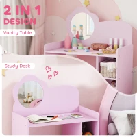 AIYAPLAY Kids Dressing Table with Mirror, Stool, Kids Vanity Table with Shelves, for Ages 3-8 Years, Purple(m-5)