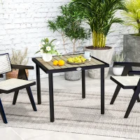 Outsunny Square Garden Dining Table with 5.4cm Parasol Hole, Slatted Top, Metal Frame, 86 x 86 x 71cm, Brown(m-2)