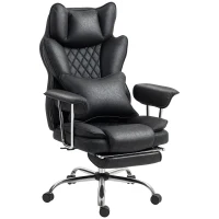 HOMCOM Leathaire Reclining Office Chair with Lumbar Support Pillow - Black(m-1)