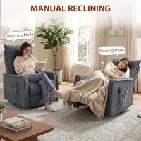 HOMCOM Recliner Armchair, Chenille Recliner Chair with Massage and Heat, 360° Swivel Rocking Manual Recliner, Dark Grey(m-5)