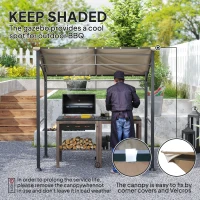 Outsunny 2.2 x 1.5 m BBQ Grill Gazebo Tent, Garden Grill with Metal Frame, Curved Canopy and 10 Hooks, Outdoor Sun Shade, Khaki(m-4)