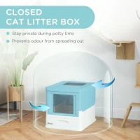 PawHut Hooded Cat Litter Box, Portable Pet Toilet, with Scoop, Front Entry - Light Blue(m-6)