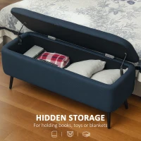 HOMCOM 92 x 31cm Linen-Look Storage Ottoman - Dark Blue(m-4)