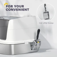 PawHut Large Stainless Steel Litter Box, Enclosed Metal Cat Litter Tray with Scoop, Deodoriser Bag, Front-Entry and Top-Exit(m-7)