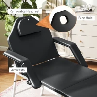 HOMCOM Portable Massage Table, 3 Section Adjustable Beauty Bed, Foldable Massage Bed with Face Hole, Recliner Chair with Removable Headrest and Armrests for Spa, Lash, Tattoo, Black(m-7)