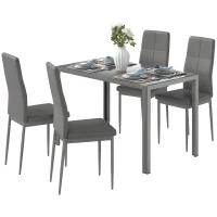HOMCOM 5-Piece Kitchen Dining Table Set with 4 Faux Leather Metal Frame Chairs Glass Tabletop Desk for Dining Room, Kitchen, Dinette, Grey(m-10)