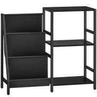 HOMCOM 3-Tier Record Player Stand, End Table for Living Room, Bedroom - Black Wood Effect(m-1)
