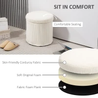 HOMCOM 40cm Round Storage Ottoman, Corduroy Footstool with Removable Lid and Legs, Vanity Stool for Living Room, Bedroom, Beige(m-5)