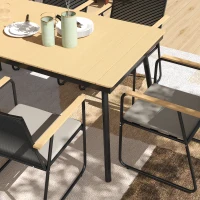 Outsunny 6‑Seater Garden Dining Set with Cushions, Rattan Backrest, Plastic Top, Garden Furniture Set, Natural Wood Finish(m-8)