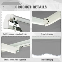 Outsunny Awning Canopy Manual Retractable Porch Sun Shade Shelter 3 x 2m Light Grey(m-7)