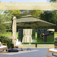 Outsunny 2.7 x 2.7 m Cantilever Parasol with Aluminium Frame, Crank and Tilt, 360-Degree Rotation, Double Top Garden Umbrella with Base and Cover, Khaki(m-7)