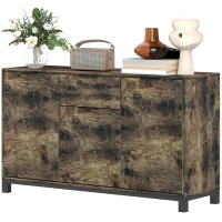 HOMCOM Sideboard, Industrial Storage Cabinet with Doors, Drawer, Cupboard and Adjustable Shelves for Living Room, Dining Room, Hallway, Rustic Brown(m-11)