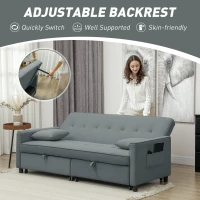 HOMCOM Three-Person Velvet-Feel Sofa Bed - Grey(m-6)
