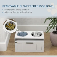 PawHut Raised Dog Bowl with Slow Feeder, Two Stainless Steel Dog Bowls, Drawer, for Large and Extra Large Dogs, White(m-4)