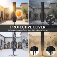 Outsunny 3 x 2 m Garden Parasol Umbrella with LED Solar Light, Parasol Cover, Outdoor Market Patio Umbrella, Dark Grey(m-5)