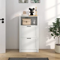 HOMCOM Modern Shoe Cabinet with 2 Flip Drawers and Adjustable Shelves, Narrow Shoe Storage Cabinet with Open Compartment, Holds 10 Pairs for Entryway, Hallway, White(m-8)