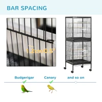 PawHut Bird Cage Budgie Cage 2 In 1 Large Aviary with Wheels Removable Trays for Finch Canaries Cockatiels Black(m-7)