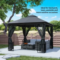 Outsunny 3 x 3m Garden Gazebo Patio Party Tent Shelter Outdoor Canopy Double Tier Sun Shade with Metal Frame and Netting, Dark Grey(m-7)