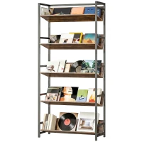 HOMCOM Bookshelf 5-Tier Metal Frame Bookcase Storage Shelves for Living Room Rustic Brown(m-11)