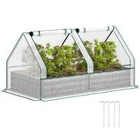 Outsunny Metal Planter Box with Cover, Raised Garden Bed with Greenhouse, for Herbs and Vegetables, White and Dark Grey(m-10)