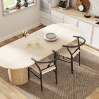 HOMCOM Set of Two Weave Dining Chairs with Y-Shaped Backrest Hemp Seat - Black/Beige(m-7)