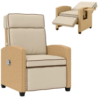 Outsunny 145° Reclining Rattan Armchair, with Footrest - Khaki/Beige(m-1)