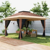 Outsunny 3.6 x 3.6m Pop-Up Gazebo, with Accessories - Brown(m-2)