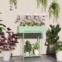 Outsunny 2 Tier Plant Stand, Metal Plant Rack Shelf with Drain Holes, Floor-standing Flower Pot Stand for Indoor Outdoor Garden Patio Balcony Living Room, Green(m-2)