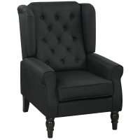 HOMCOM Wingback Accent Chair, Faux Linen Armchair with Thick Spring Cushion, High Back, Solid Wood Legs, Retro Button Tufted Reading Chair for Living Room, Bedroom, Black