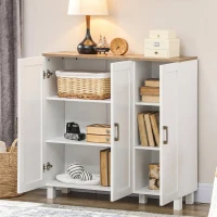 HOMCOM Credenza Cucina in Legno a 3 Ante, Ripiani Regolabili, Stile Minimalista Nordico, 90x30x90cm, Bianco(m-4)