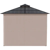 Outsunny 3 x 3 (m) Outdoor Polycarbonate Gazebo, Double Roof Hard Top Gazebo with Galvanised Steel Frame, Nettings & Curtains for Garden, Lawn, Patio and Deck, Khaki(m-8)