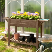 Outsunny 46 x 94cm Wooden Raised Planter, with Shelves - Carbonised(m-2)