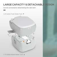 Outsunny Portable Toilet for Adults, 22L Camping Toilet with Seat, Lid and Anti-Leak Handle Pump, Outdoor Travel Toilet with Detachable Tanks for Camping, Boating, Hiking, Travel, RV, Grey(m-4)