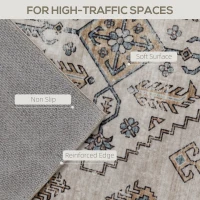 HOMCOM Vintage Area Rug, Non-Slip Washable Rug, Flannel Floor Carpet for Living Room, Bedroom, Dining Room, Home Office, 230 x 160 cm, Beige(m-4)