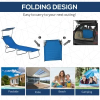Outsunny Folding Sun Lounger Set of 2 with Canopy, Reclining Sunbed with 4-Position Adjustable Backrest, 600D Oxford Cloth, Portable Garden Lounger Recliner Chair for Beach, Camping, Patio, Blue(m-4)