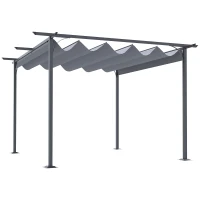Outsunny 3.5M X 3.5M Metal Pergola Gazebo Awning Retractable Canopy Outdoor Garden Sun Shade Shelter Marquee Party BBQ, Grey(m-1)