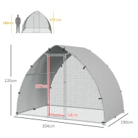PawHut Galvanised Outdoor Chicken Coop with Cover, for 4-6 Chickens, Hens, Ducks, Rabbits, 3 x 1.9 x 2.2m - Silver Tone(m-3)
