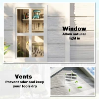 Outsunny 6 x 5ft Garden Shed, Plastic Shed with Floor, Window, Lockable Doors and Vents, Wood Effect Resin Tool Shed for Outdoor Patio, Light Grey(m-6)