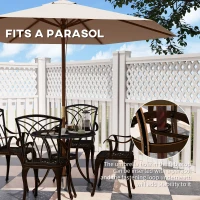 Outsunny 5 Pieces Garden Dining Set for 4, Cast Aluminium Outdoor Dining Set with 4 Armchairs and Round Dining Table with Parasol Hole, Garden Furniture Bistro Set, Bronze Tone(m-5)