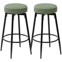 HOMCOM Set of Two Faux Leather Bar Stools - Green/Black(m-10)