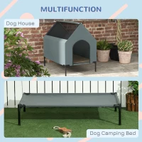 PawHut Dog House Outdoor Elevated Dog Bed with Removable Cover, Mesh Windows, Storage Bag, for S and M-Sized Dogs, Grey(m-5)