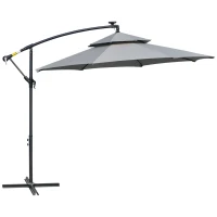 Outsunny 3m LED Light Overhanging Parasol - Light Grey(m-8)