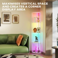 HOMCOM RGB LED Floor Lamp with Shelves, 5-Tier Dimmable Standing Lamp with Adjustable Brightness and Remote Control, Modern Corner Display Shelf Unit for Living Room Bedroom Office, White(m-6)