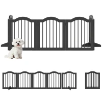 PawHut Wooden Foldable Dog Gate Panel Pet Fence Freestanding Safety Barrier for the House, Doorway, Stairs (Black)(m-10)