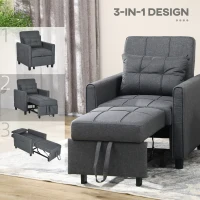 HOMCOM Linen-Look Single Chair Bed - Grey(m-6)