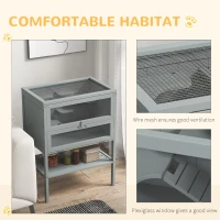 PawHut Wooden Hamster Cage 3 Tier House w/ Storage Shelf, Openable Top for Gerbils, Grey(m-6)