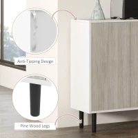 HOMCOM Kitchen Sideboard Storage Cabinet for Living Room with Adjustable Shelves 4 Doors and Pine Wood Legs White(m-7)