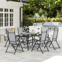 Outsunny Seven-Piece Steel Outdoor Dining Set, with Parasol Hole - Grey(m-9)