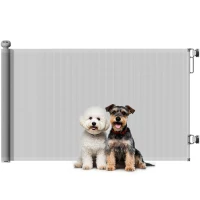PawHut Retractable Stair Gate Extends Up to 140 cm Wide, Dog Gate for Doorways, Stairways, Hallways, Grey(m-10)